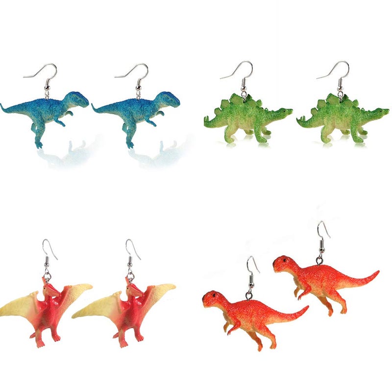 Pingyongchang 4 Pairs Cute Dinosaur Animals Dangle Earrings Punk Cool Earrings for Women Funny Jewelry-A